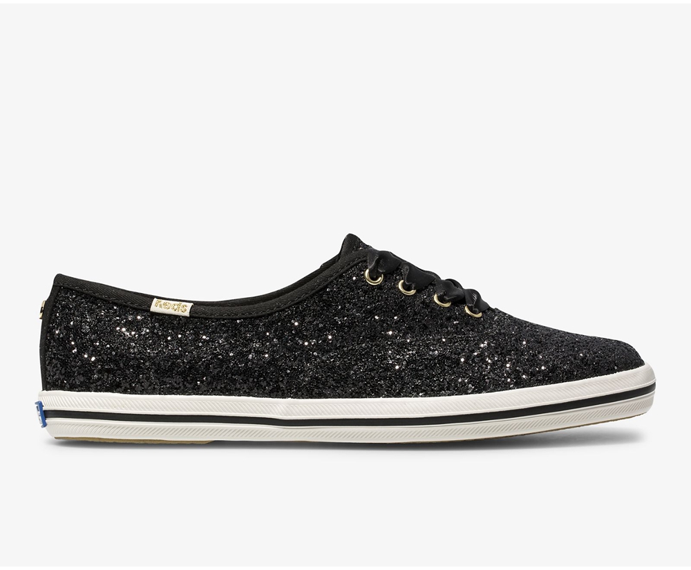 Womens Keds Sneakers - Kate Spade new york Champion Glitter - Black - 4523-LGWKQ